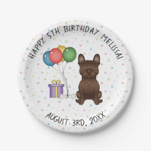 Chocolate French Bulldog Cute Cartoon Dog Birthday Paper Plate