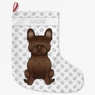 Chocolate French Bulldog / Frenchie Dog & Name Large Christmas Stocking