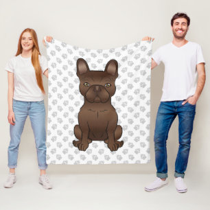 Chocolate French Bulldog / Frenchie Dog & Paws Fleece Blanket