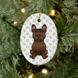 Chocolate French Bulldog / Frenchie Dog & Text Ceramic Tree Decoration