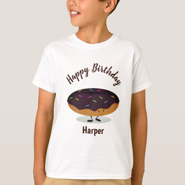 Chocolate Frosted Birthday Doughnut | Kid's T-Shirt (Front)