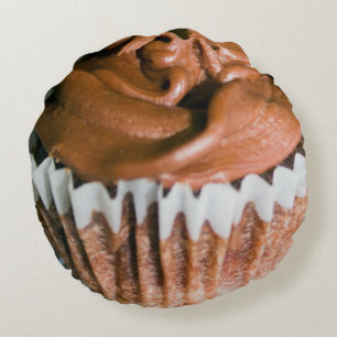 Chocolate Frosted Cupcake Photo Round Cushion