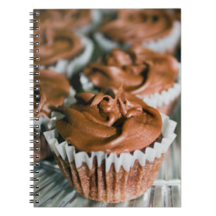 Chocolate Frosted Cupcakes on Plate Food Photo Spiral Notebook