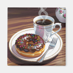Chocolate Frosted Donut and Coffee Magnet