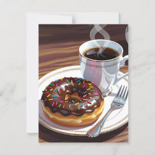 Chocolate Frosted Donut and Coffee Postcard