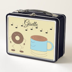 Chocolate Frosted Donut & Coffee Mug Dancing: Metal Lunch Box