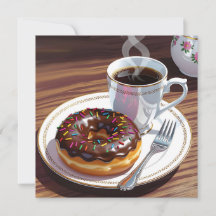 Chocolate Frosted Doughnut and Coffee