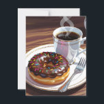 Chocolate Frosted Doughnut and Coffee  Postcard<br><div class="desc">A cute postcard to say hi to a friend or family member and keep in touch! An adorable illustration of a chocolate covered doughnut next to a cup of warm coffee.</div>