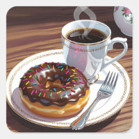 Chocolate Frosted Doughnut and Coffee 