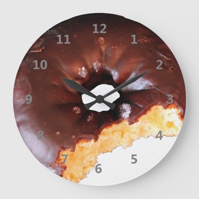 Chocolate Frosted Yellow Cake Donut with Bite Out Large Clock (Front)