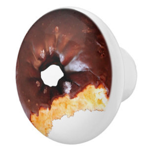 Chocolate Frosted Yellow Cake Doughnut with Bite Ceramic Knob