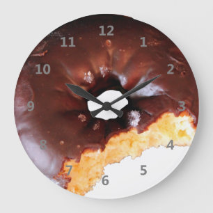 Chocolate Frosted Yellow Cake Doughnut with Bite Large Clock