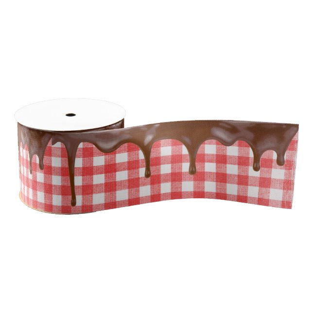 Chocolate Frosting on Gingham Grosgrain Ribbon (Spool)