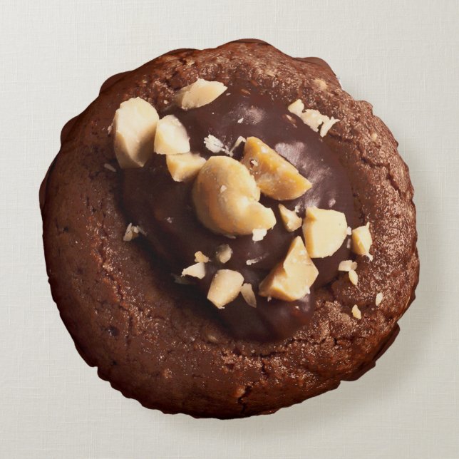 Chocolate Fudge Cookie, Chocolate Brown Round Cushion (Back)
