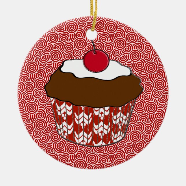 Chocolate Fudge Cupcake Topped with a Cherry Ceramic Tree Decoration (Front)