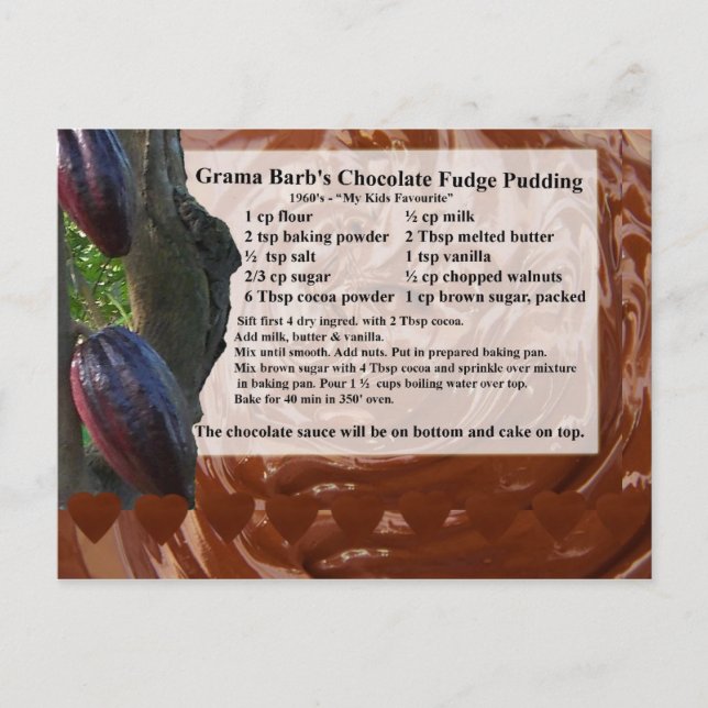 Chocolate Fudge Pudding Recipe Postcard (Front)