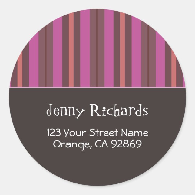 Chocolate, Fuschia & Salmon Striped Address Labels (Front)