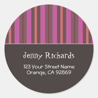 Chocolate, Fuschia & Salmon Striped Address Labels