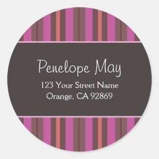 Chocolate, Fuschia & Salmon Striped Address Labels