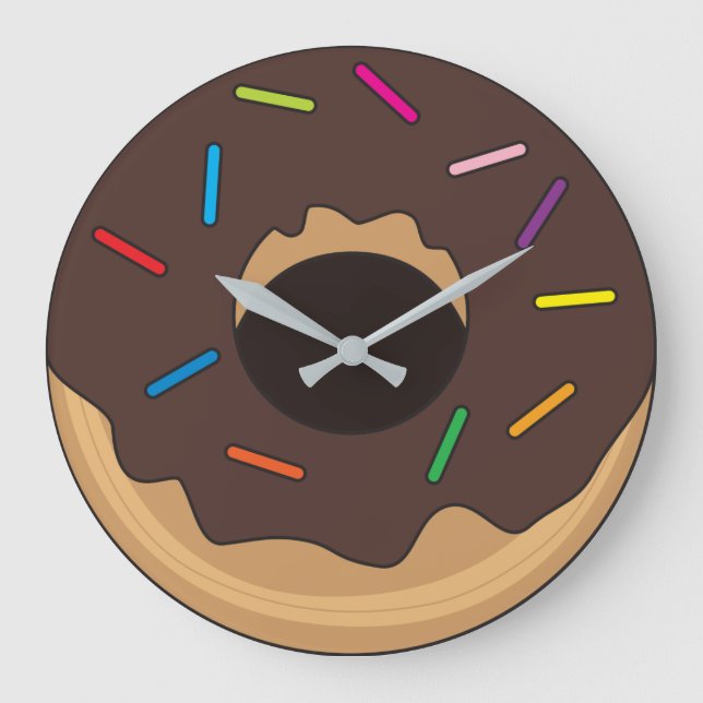 Chocolate Glazed Doughnut with Sprinkles Large Clock (Front)