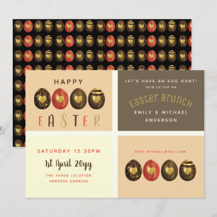 Chocolate Gold Bronze Easter Brunch Egg Hunt Invitation