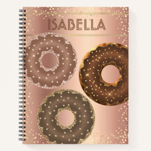 Chocolate gold glitter doughnuts glam copper name notebook