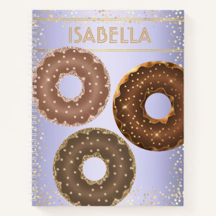 Chocolate gold glitter doughnuts purple ombre name notebook