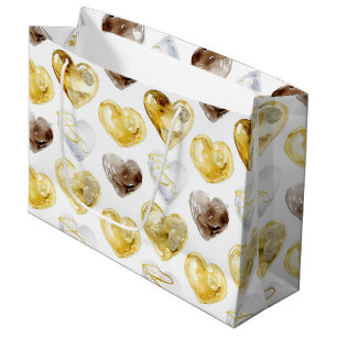 Chocolate Gold White Hearts Birthday Large Gift Bag