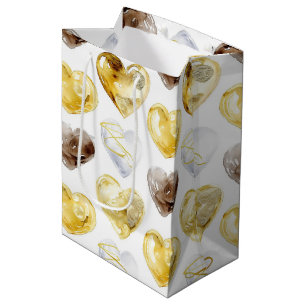 Chocolate Gold White Hearts Birthday Medium Gift Bag