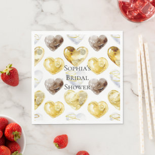Chocolate Gold White Hearts Bridal Shower Napkin