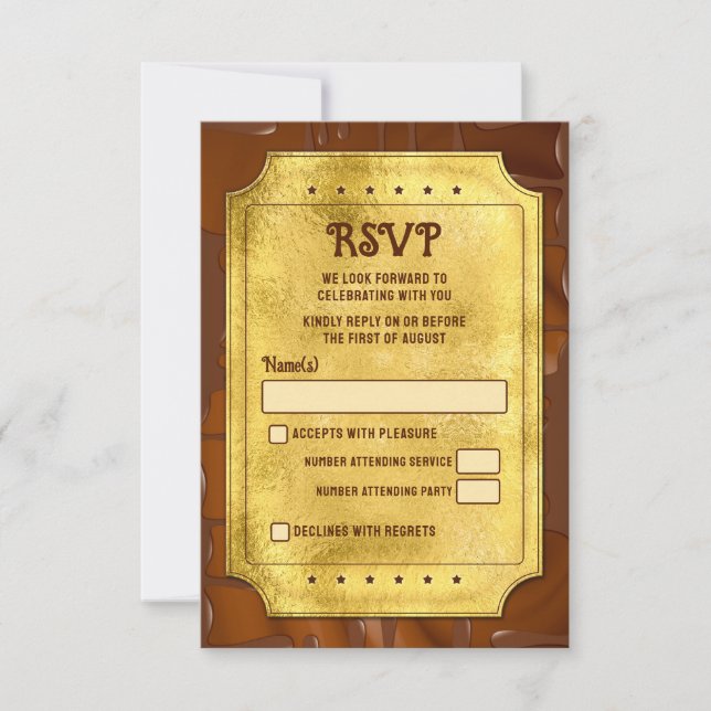 Chocolate Golden Ticket Bat Bar Mitzvah RSVP Card (Front)