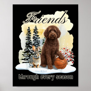 Chocolate Goldendoodle And Friend In Winter Snow S Poster