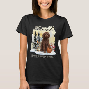 Chocolate Goldendoodle And Friend In Winter Snow S T-Shirt