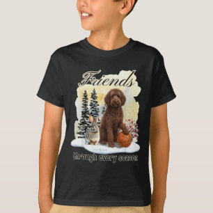 Chocolate Goldendoodle And Friend In Winter Snow S T-Shirt