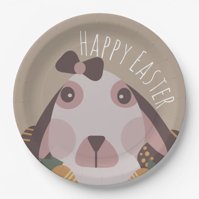 Chocolate Happy Easter Eggs Bunny Carrots Paper Plate (Front)