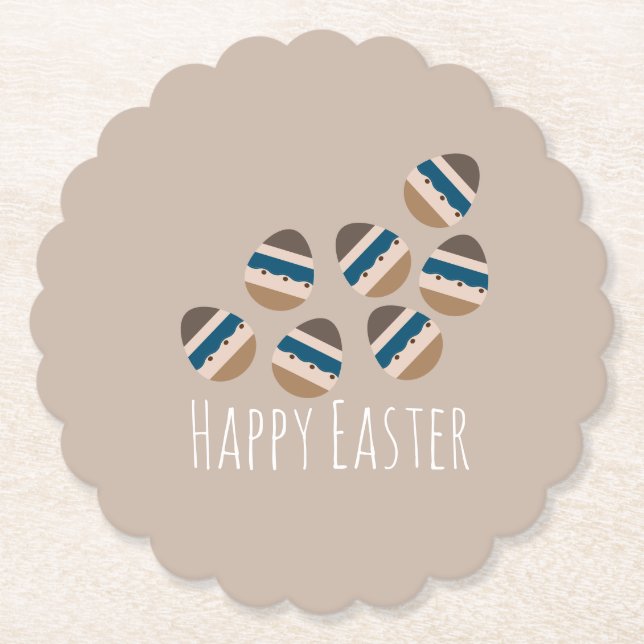 Chocolate Happy Easter Eggs Earth Tone Blue Brown Paper Coaster (Front)