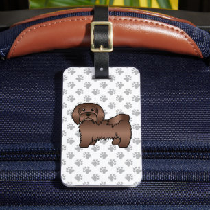 Chocolate Havanese Cute Cartoon Dog & Custom Text Luggage Tag