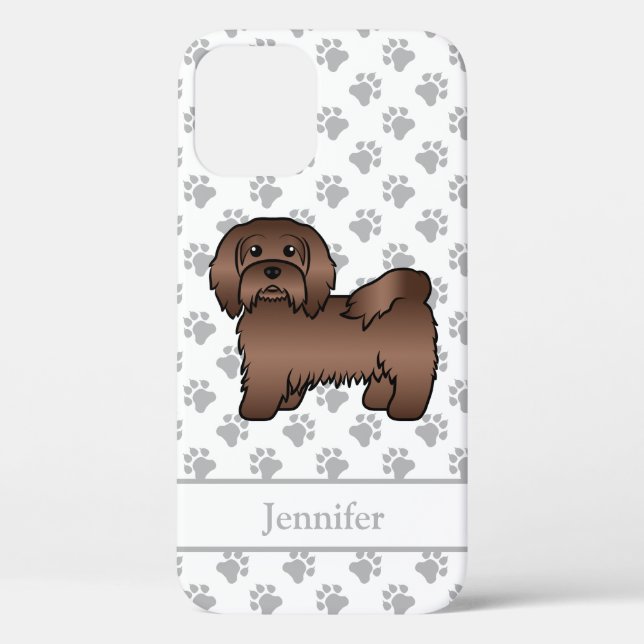 Chocolate Havanese Cute Cartoon Dog & Name Case-Mate iPhone Case (Back)