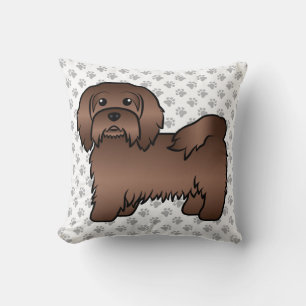 Chocolate Havanese Cute Cartoon Dog & Paws Cushion