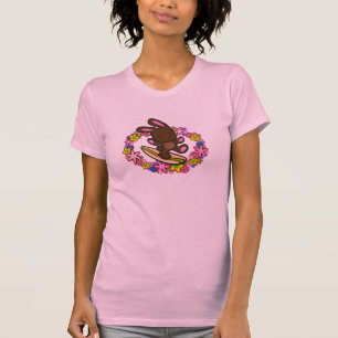 Chocolate Hawaiian Surfing Bunny Cartoon Pink T-Shirt