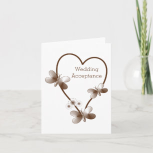 Chocolate Heart And Butterflies Wedding Acceptance Thank You Card