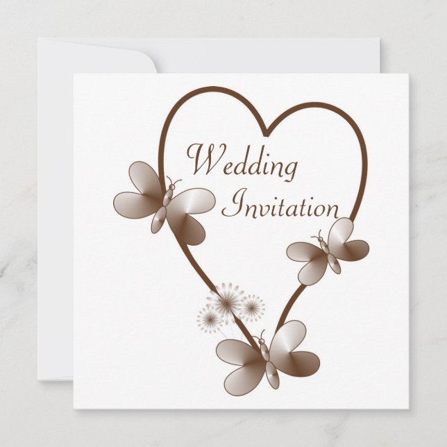 Chocolate Heart And Butterflies Wedding Invitation (Front)