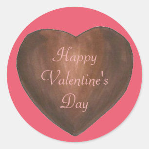 Chocolate Heart Happy Valentine's Day Pink Brown Classic Round Sticker