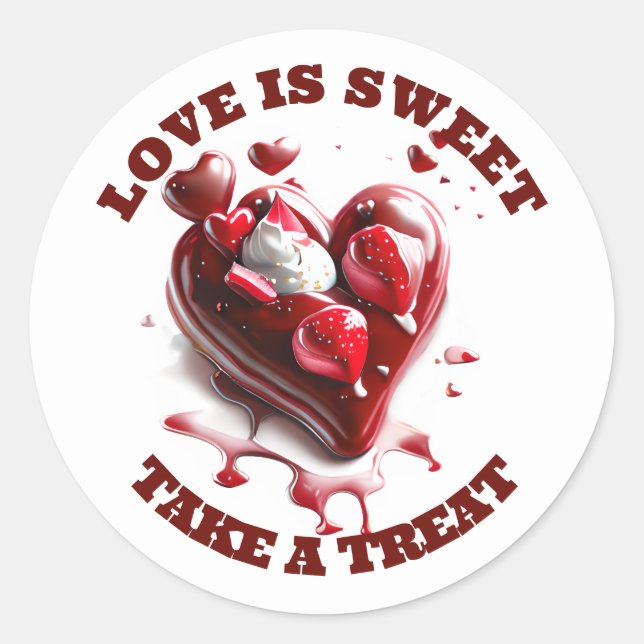Chocolate heart love sweet candy favour red white classic round sticker (Front)
