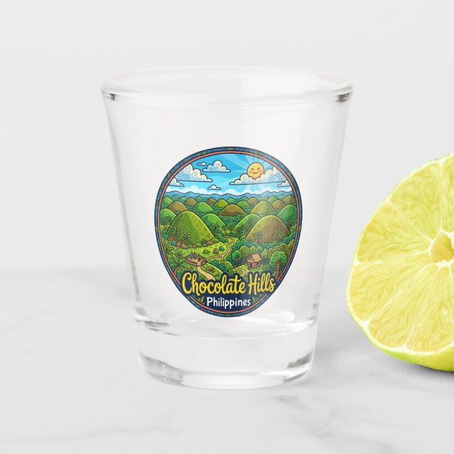 Chocolate Hills Philippines Shot Glass (Front)