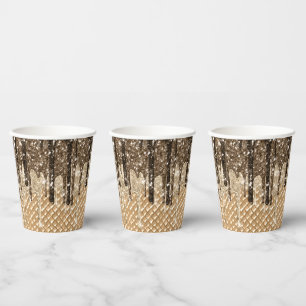 Chocolate Ice Cream Cone Glitter Drips Birthday Paper Cups