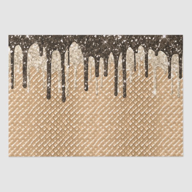 Chocolate Ice Cream Cone Glitter Drips  Tissue Paper (Front)