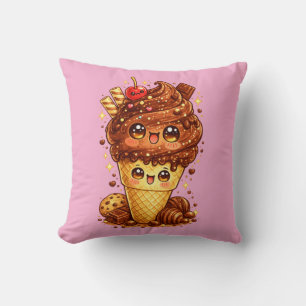 Chocolate Ice Cream Cone Kawaii Cushion Pillow