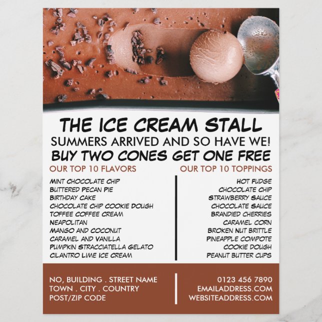 Chocolate Ice Cream, Ice Cream Parlor Advertising Flyer (Front)