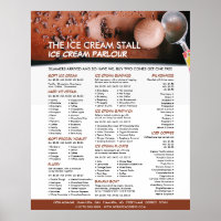 Chocolate Ice Cream, Ice Cream Parlour Menu
